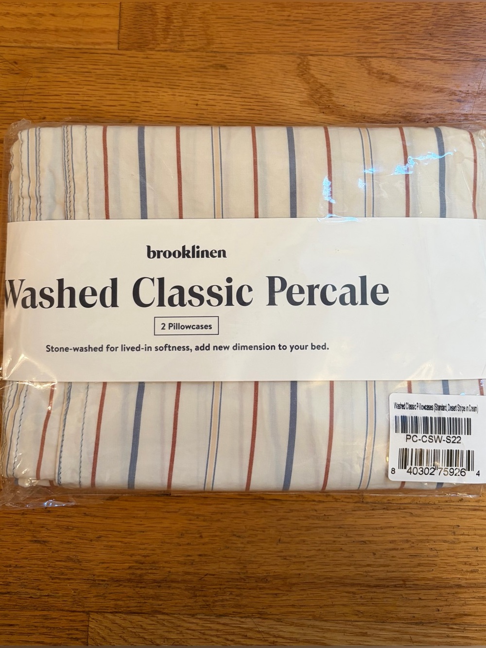 NWT Brooklinen Desert Stripe in Cream Classic Percale Standard Pillowcases Shams